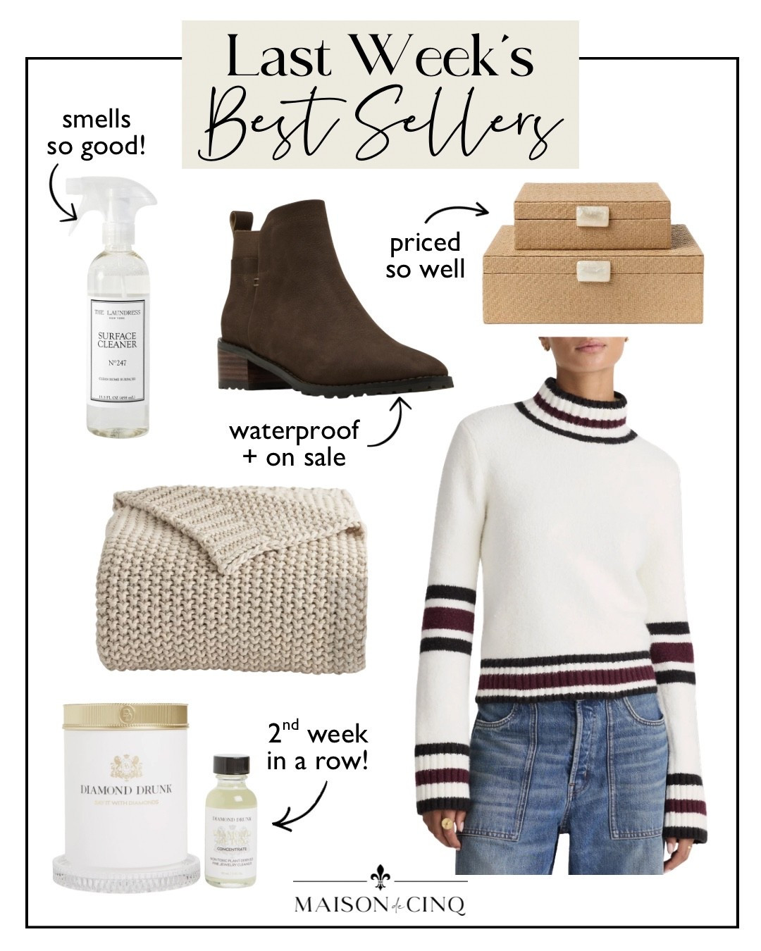 Last week’s best sellers include super versatile boxes from Studio McGee for Target, an amazing jewelry cleaner, my fave waterproof boots and more!

Home decor, coffee table decor, storage, throw blanket, turtleneck, winter fashion, sweaters, kitchen 

#LTKOver40 #LTKFindsUnder50 #LTKHome