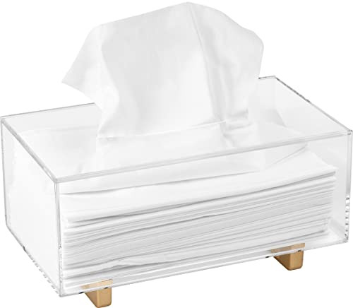 YoBa Acrylic Tissue Box Holder Rectangle Clear Tissue Box Dispenser with Gold Plated Aluminum Legs f | Amazon (US)