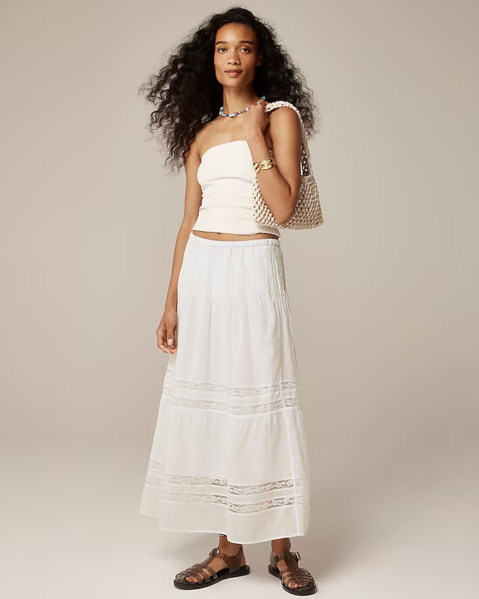 Lace-trim pintuck skirt | J. Crew US
