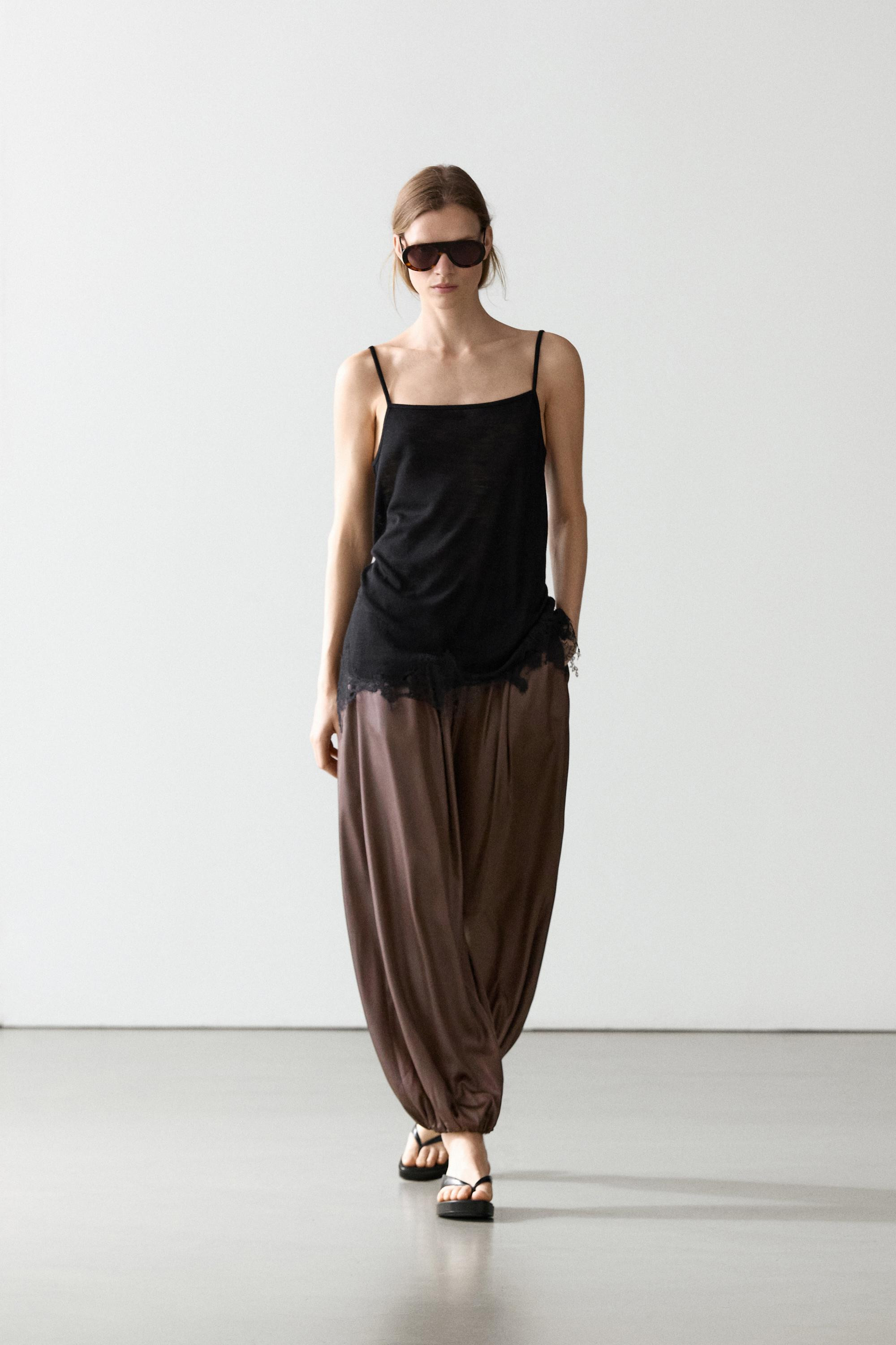 Flowing balloon fit satin trousers | Massimo Dutti UK