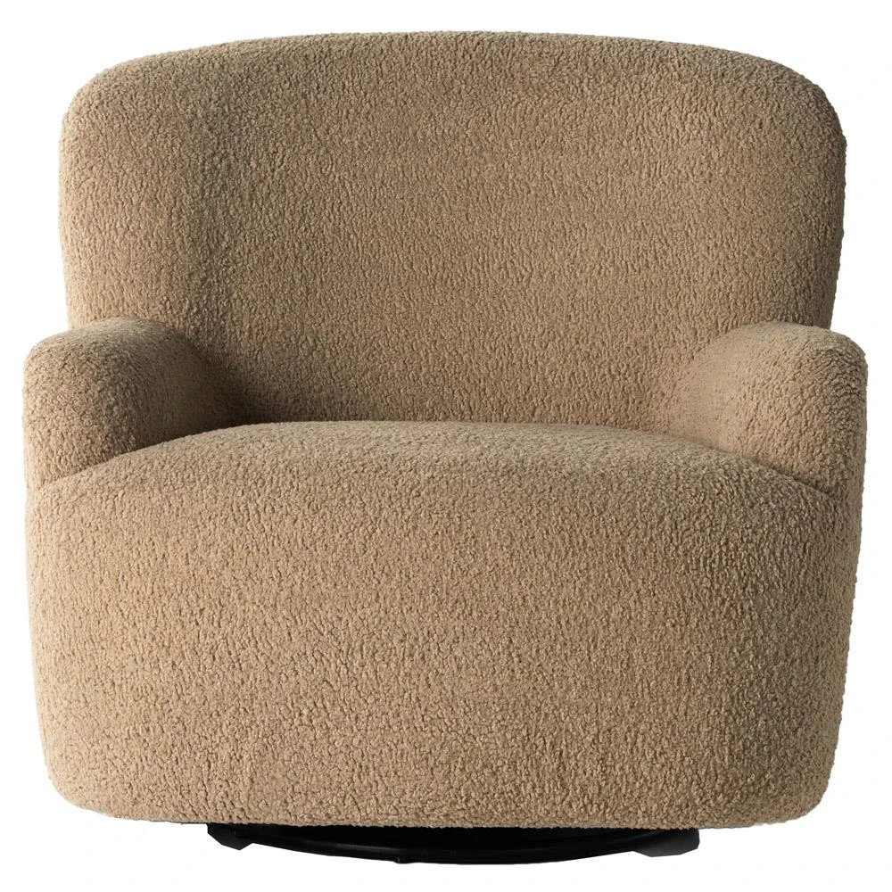 Kaden Modern Brown Upholstered Boucle Wood Frame Wingback Swivel Arm Chair | Kathy Kuo Home