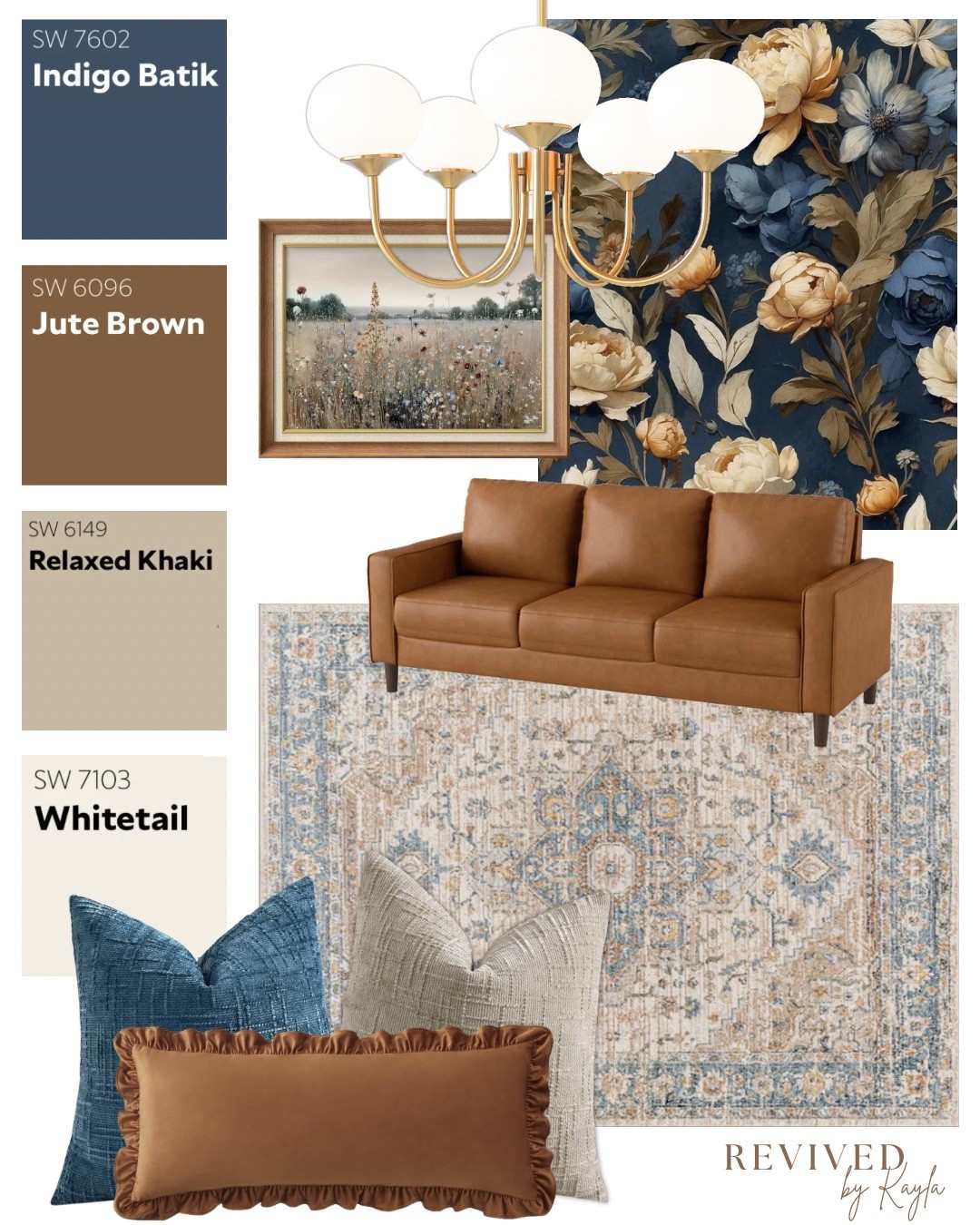 Blue and brown room design mood board 💙🤎 Love the leather couch for a living room 

#livingroom #decor #home #homeinspo #homedecor #homedesign #livingroomdecor #moodboard #paintcolors #sherwinwilliams #wayfair #amazon #modern #cozy #traditional #bluedecor #browndecor #leathercouch 

#LTKHome #LTKFindsUnder50 #LTKFindsUnder100
