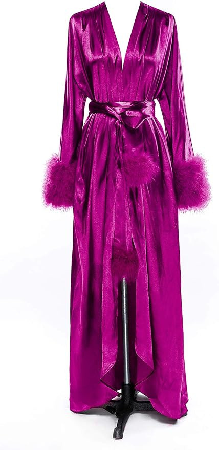 Yexinbridal Feather Bridal Robes Long Silk Satin Fur Nightgown Lingerie Womens Bathrobe Sleepwear... | Amazon (US)