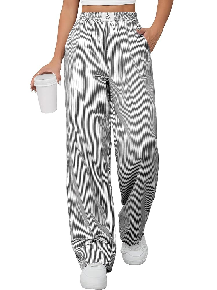 ANRABESS Womens Striped Gingham Pants 2025 Pajama Lounge Boxer Pants Cute PJ Bottoms Casual Wide ... | Amazon (US)