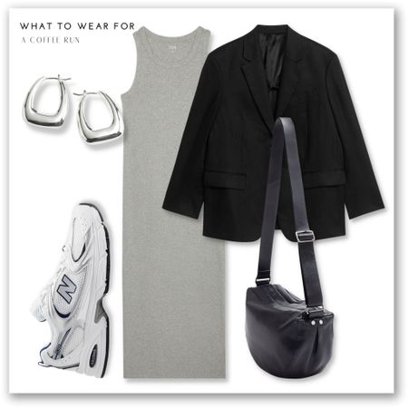 A coffee run look 👟

Grey midi dress, cos, black blazer, Arket, new balance trainers, black crossbody bag, silver hoops 

#LTKeurope #LTKSeasonal #LTKstyletip