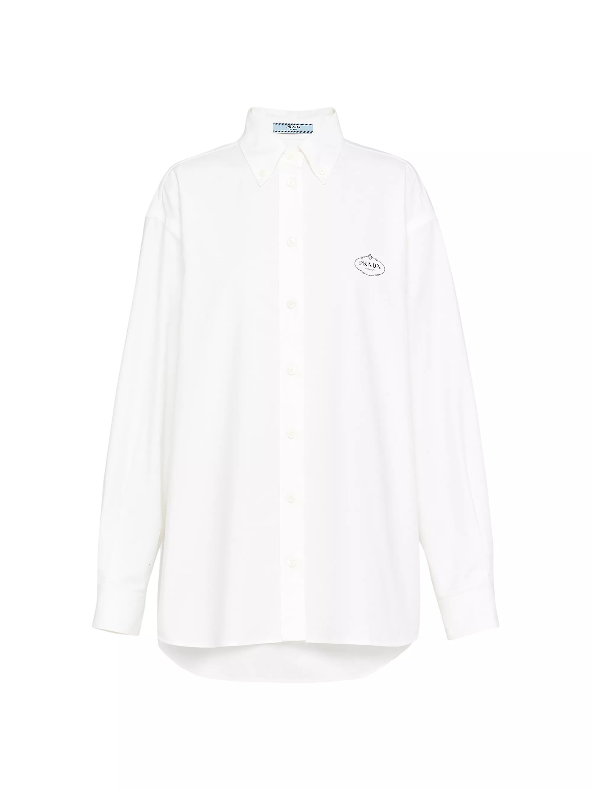 Shop Prada Embroidered Oxford Cotton Shirt | Saks Fifth Avenue | Saks Fifth Avenue