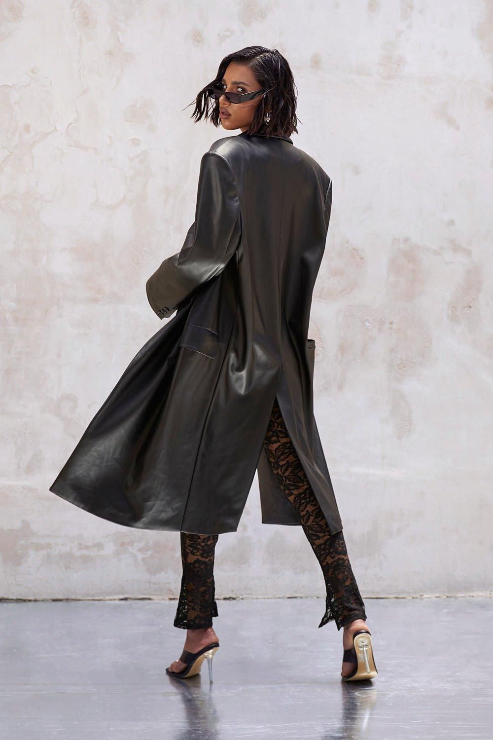Kourtney Kardashian Barker Faux Leather Overcoat | Boohoo.com (US & CA)