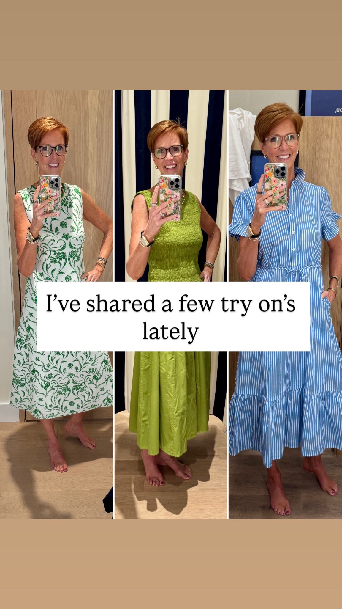 3 in store try on’s lately
Ann Taylor
J.Crew Factory 
J.Crew
Spring and summer dresses are my favorite 

#LTKootd #LTKTall #LTKOver40