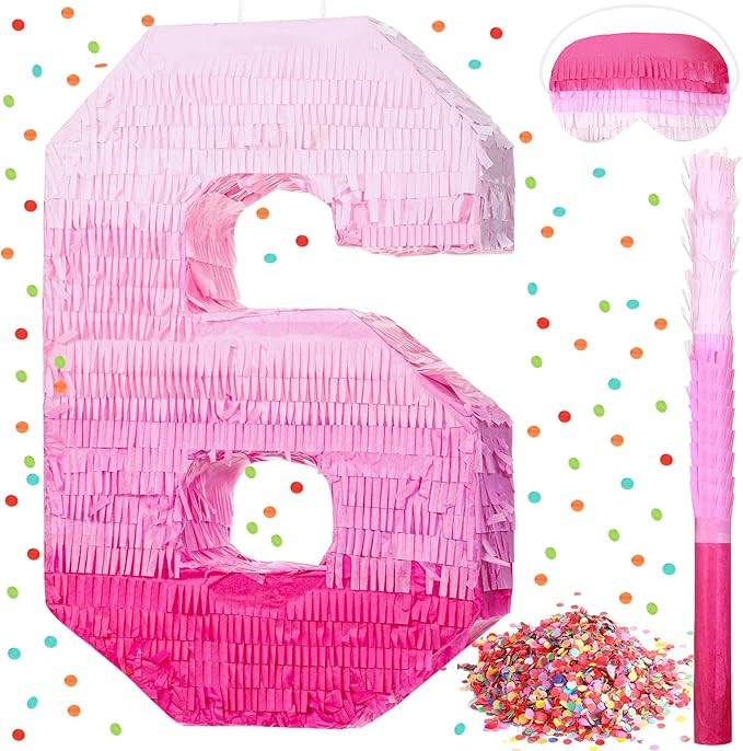 Sratte Number Piñata Pink Piñata Birthday Decorations Gradient with Stick Blindfold Confetti fo... | Amazon (US)
