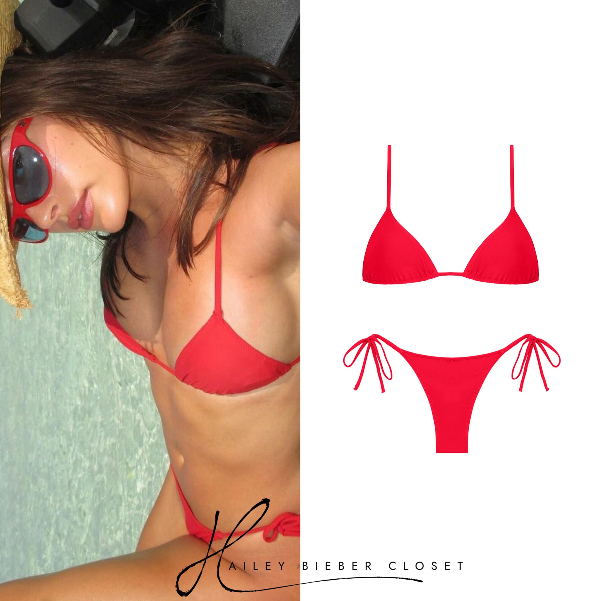 #HaileyBieber wears #TropicOfC Equator Top ($80.00) and Praia Bottom ($70.00) in poppy 🍒