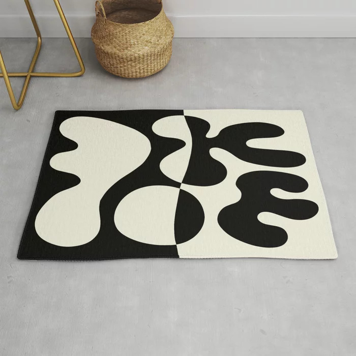 Mid Century Modern Organic Abstraction 235 Black and Linen Rug | Society6