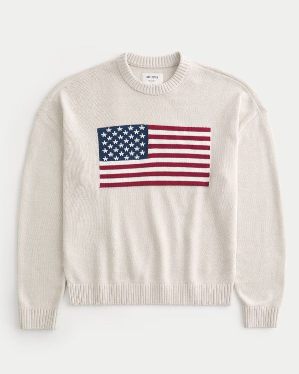 Boxy American Flag Graphic Crew Sweater | Hollister (US)