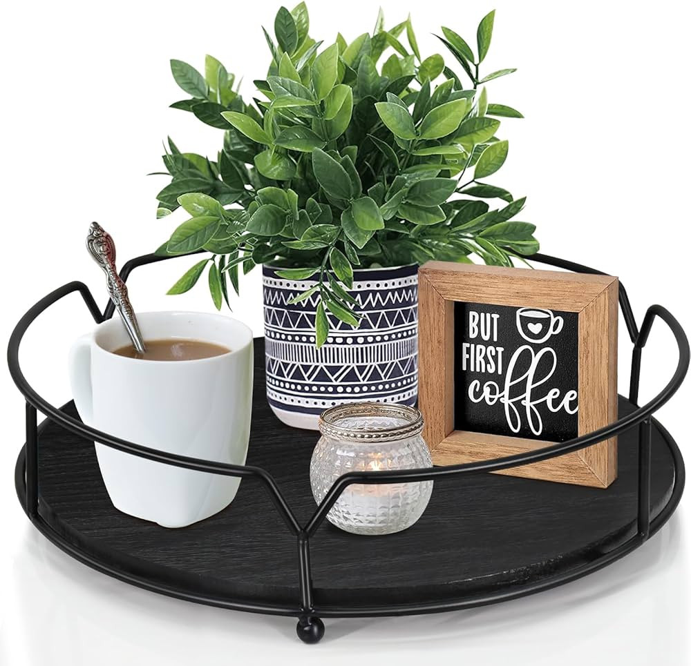 Round Decorative Serving Tray,Farmhouse Wood Tray for Coffee Table,11.5’’ Wooden Tray for Hom... | Amazon (US)