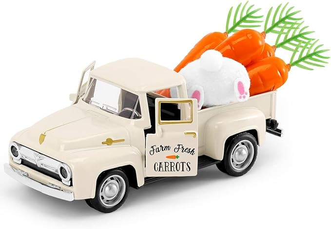 Huray Rayho Easter Farmhouse Metal Truck with Bunny Butt Carrots Vintage Pickup Truck for Easter ... | Amazon (US)