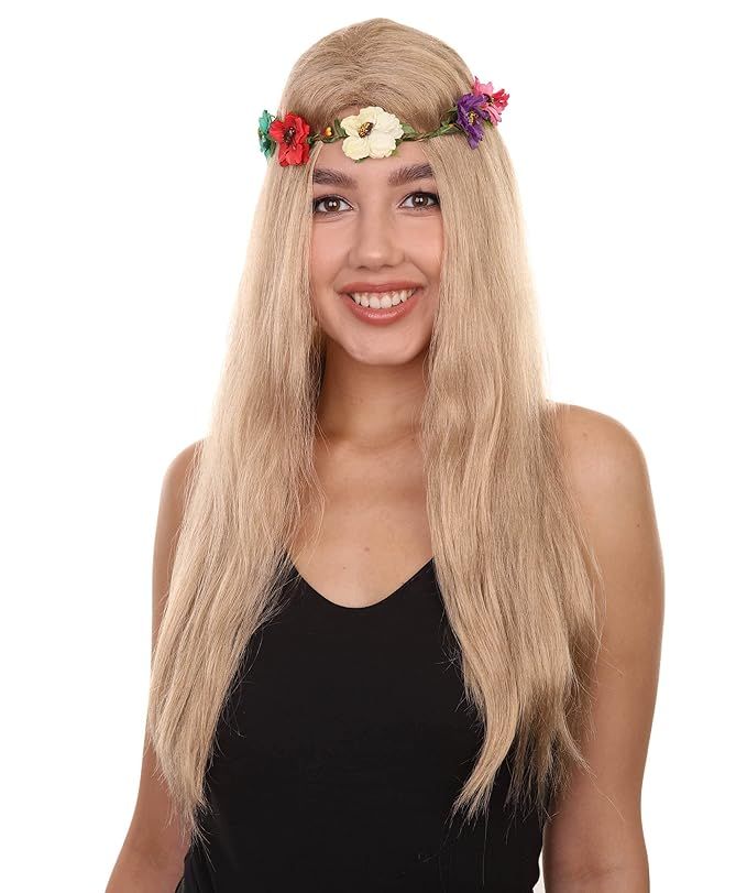 HPO Adult Women's Activist of Big Cats Wig With Flower Crown ? | Long Straight Blonde Hair | Amazon (US)