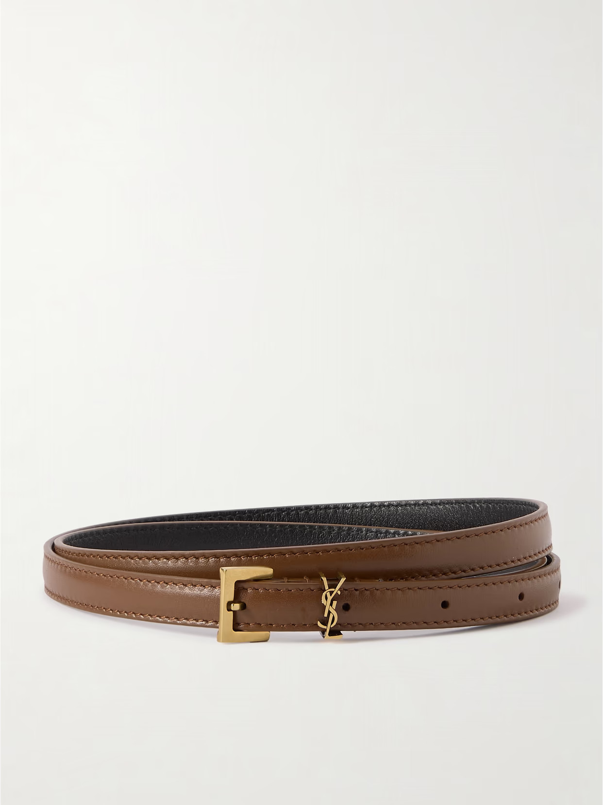 SAINT LAURENT - Cassandre Leather Belt - Brown | NET-A-PORTER (UK & EU)