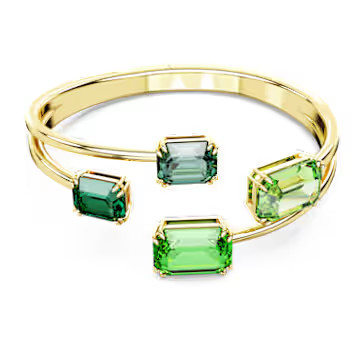 Millenia bangle, Octagon cut, Green, Gold-tone plated by SWAROVSKI | SWAROVSKI