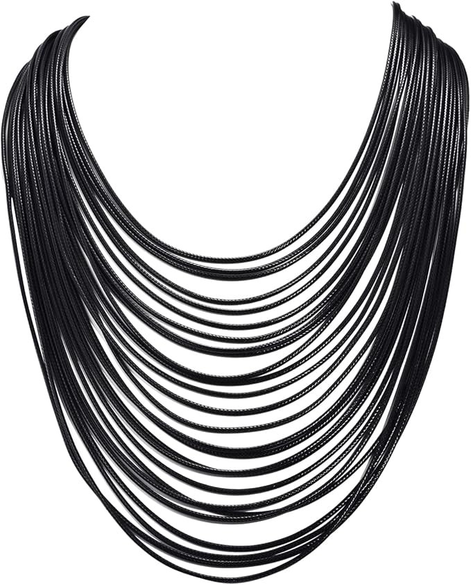 Women Multi Layer Chunky Bib Necklace Magnetic Clasp Wax Line Choker Statement Jewelry | Amazon (US)