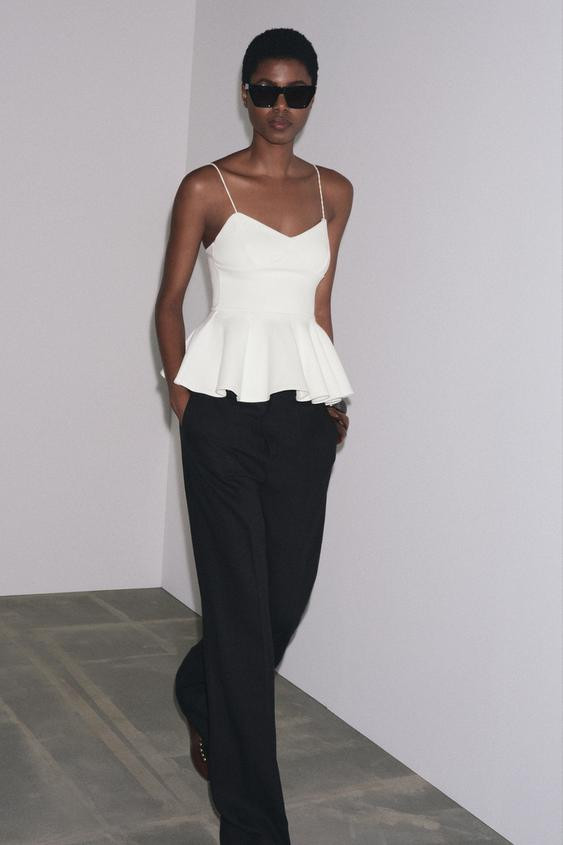 INTERLOCK PEPLUM STRAPPY TOP | Zara US