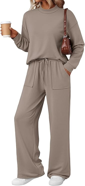 LILLUSORY Womens Two Piece Lounge Sets Mock Turtleneck Tops Wide Leg Drawstring Pants Sweatsuit w... | Amazon (US)