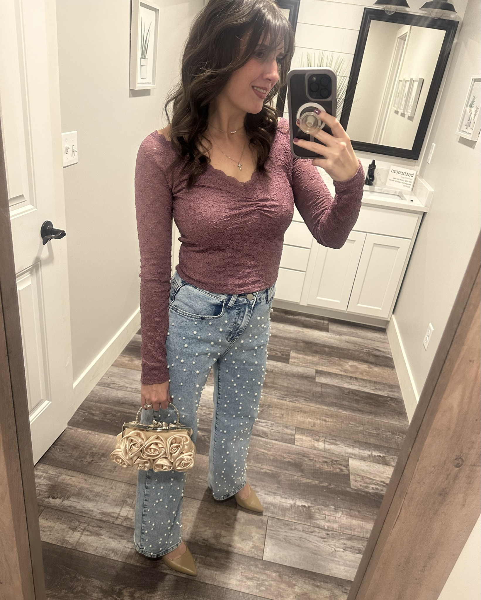 I love everything about these pearl jeans! 

| pearls | denim | Pearl jeans | nice jeans | date night 

#LTKStyleTip #LTKFindsUnder50 #LTKItBag