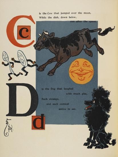 'Alphabet Page: C and D. the Cow That Jumped Over the Moon. the Dog That Laughed' Giclee Print - ... | Art.com