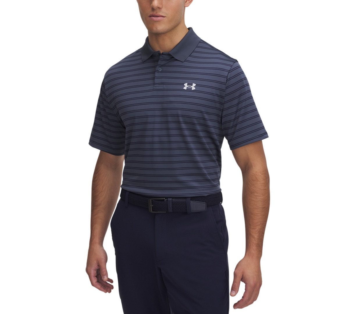 Under Armour Men's Matchplay Printed Logo Polo Shirt - Downpour Gray / Midnight Navy / Halo Gra | Macy's