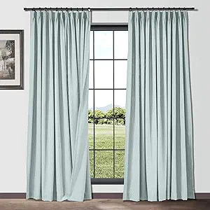 TWOPAGES Natural Linen Curtains Blue Gray Pinch Pleated Curtain Panels 96 Inches Long Room Darken... | Amazon (US)