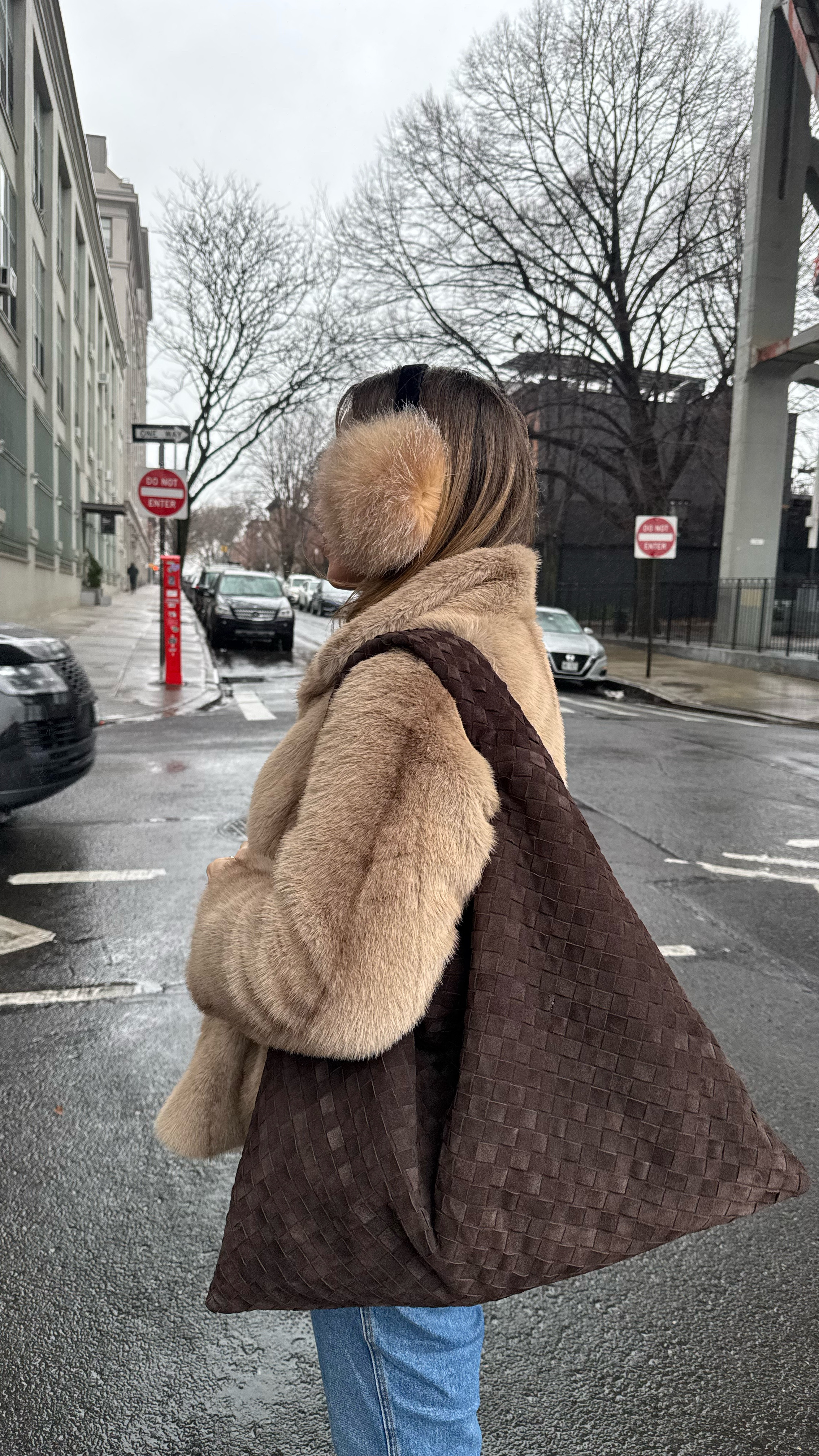 Faux fur and fluffy ear muffs. 

Bottega Hop Bag
Winter Style
Apparis

#LTKOver40 #LTKSeasonal