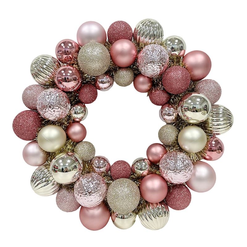 Pink & Gold Ornament Wreath, 15" | At Home