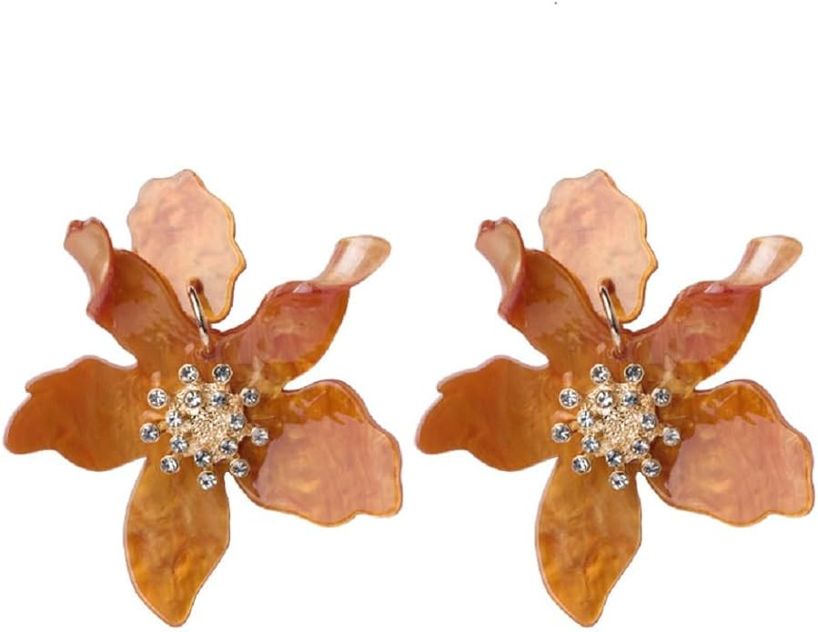 Tiande Bohemian Luxury Oversize Resin Big Flower Earrings For Women Stainless Steel Crystal Jewel... | Amazon (US)