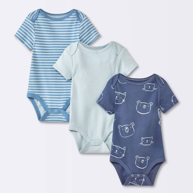 Baby 3pk Animals Short Sleeve Bodysuit - Cloud Island™ Blue | Target