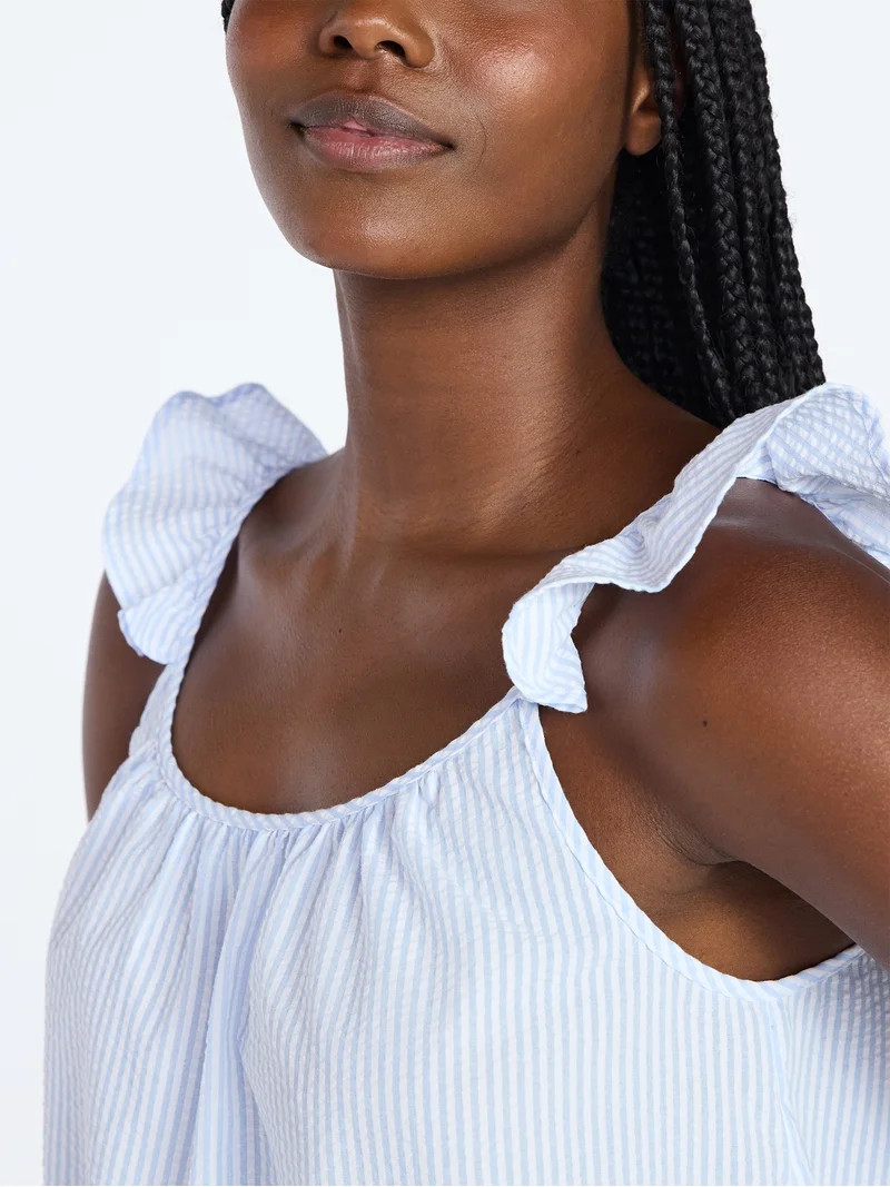 Joyspun Women's Seersucker Sleep Cami and Shorts Set with Ruffle, 2-Piece, Sizes XS-3X | Walmart (US)