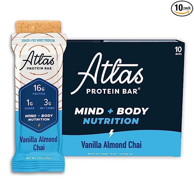 Atlas Protein Bar, Meal Replacement, Keto-Friendly Snack, Grass-Fed Whey, Organic Ashwagandha, Lo... | Amazon (US)