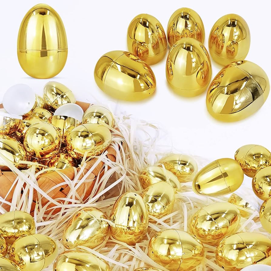 36 Pcs Golden Easter Eggs Bulk Shiny Metallic Golden Eggs 2.5" Fillable Plastic Empty Easter Eggs... | Amazon (US)