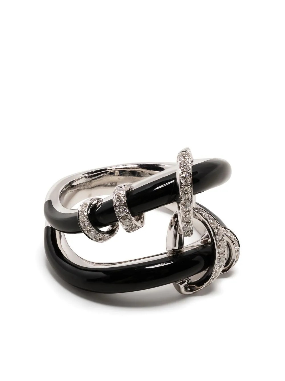 Nikos Koulis 18kt White Gold Diamond And Enamel Ring - Farfetch | Farfetch Global