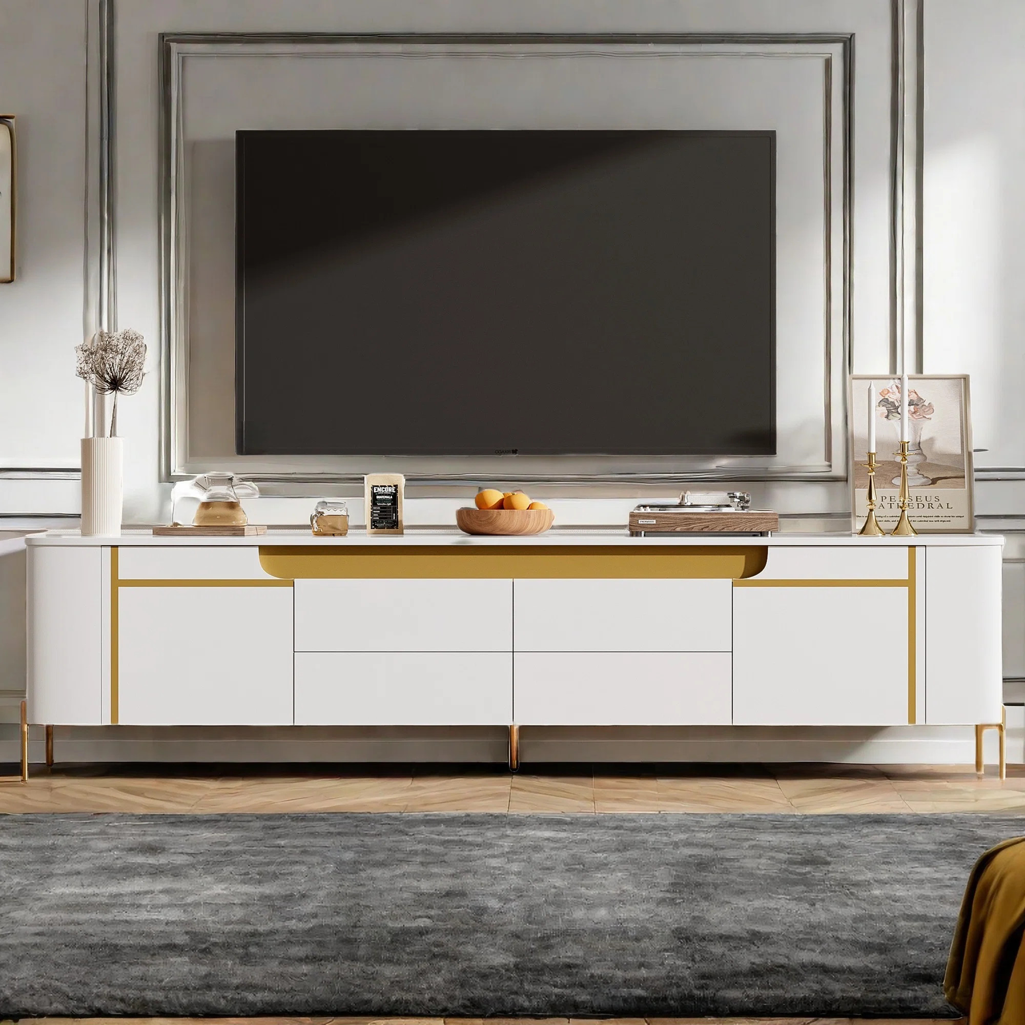 Millikan  TV Stand With 4 Drawers, 2 Spacious Cabinets, Five Metal Legs And Golden Line Decoratio... | Wayfair North America