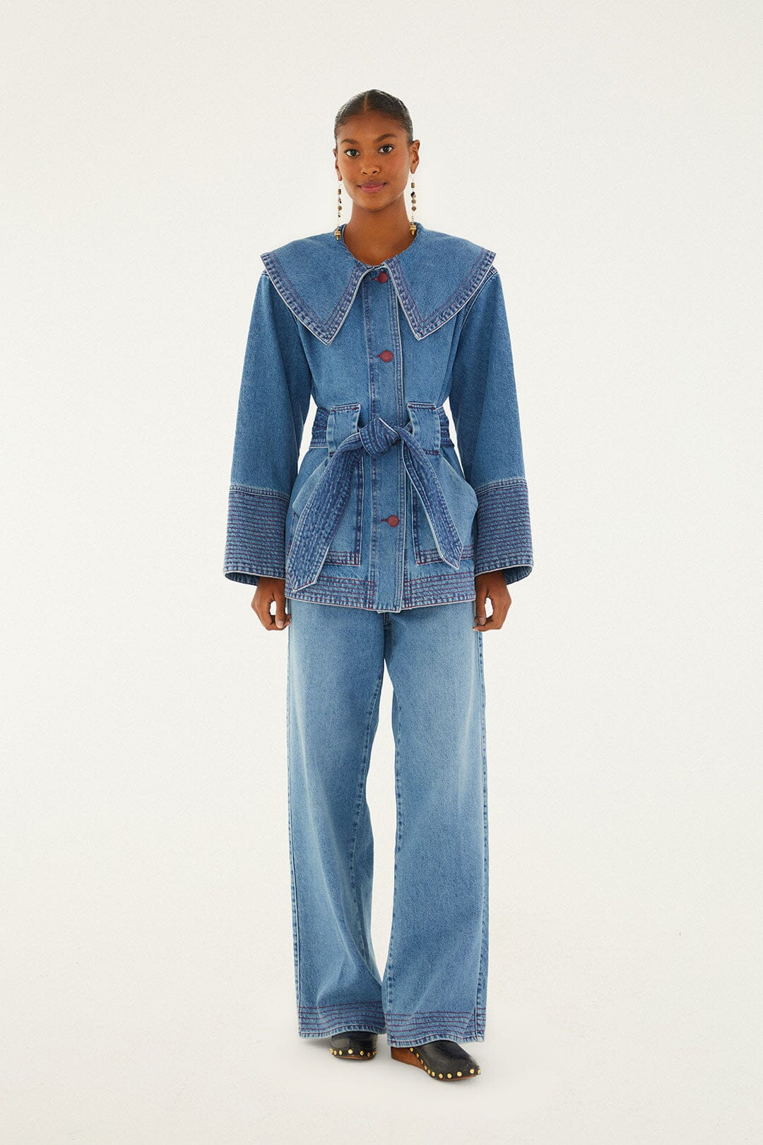 Denim Wide-Leg Pants, DENIM / 32 | FarmRio (US)