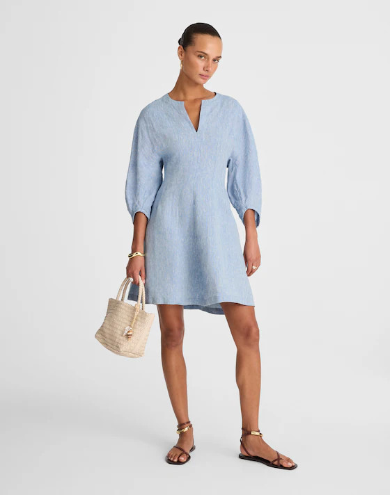 Splitneck Mini Dress in 100% Linen | Madewell