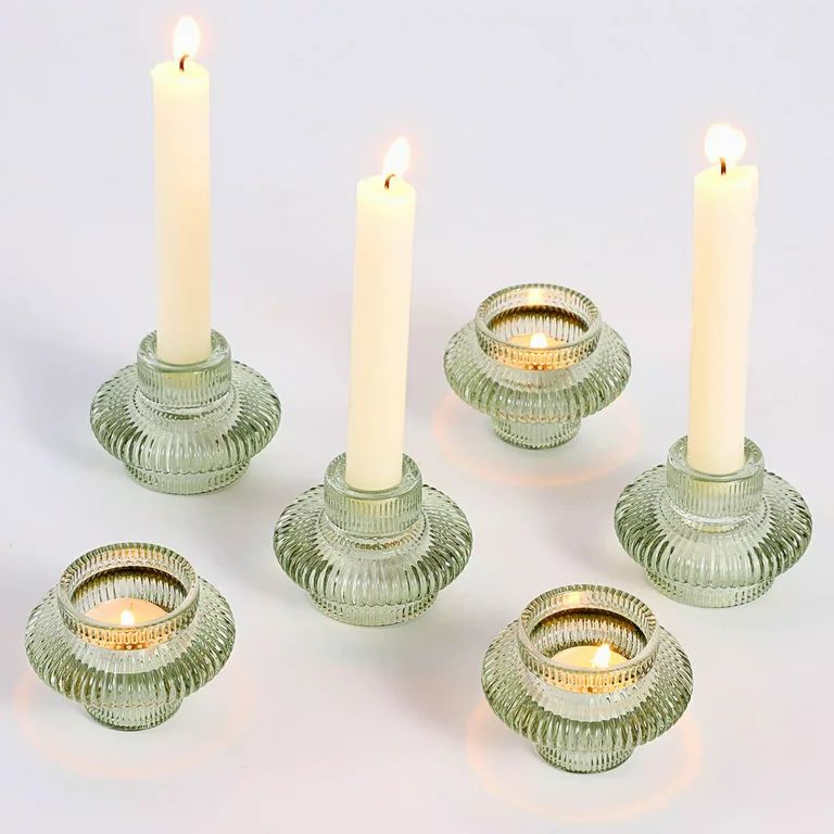 Glass Candle Holders, Set of 6 Taper Candle Holders, Tea Light Candle Holders, Candlestick Holder... | Walmart (US)