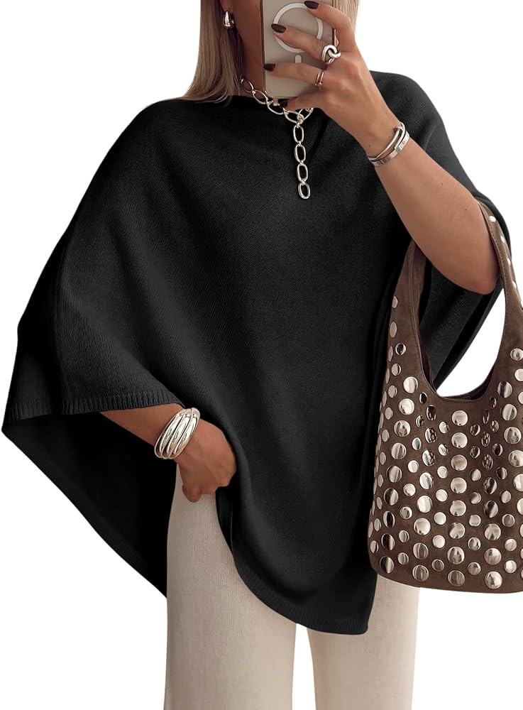 Saodimallsu Womens Poncho Sweater Boat Neck Batwing Sleeve Fall Trendy Casual Knit Pullover Cape ... | Amazon (US)