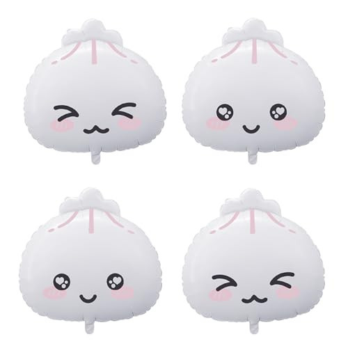 KARAQY 4PCS Little Dumpling Balloons, White Kawaii Bao Bun Foil Balloons, Dumpling Baby Shower Decorations for First Birthday or Asian Theme Party | Amazon (US)