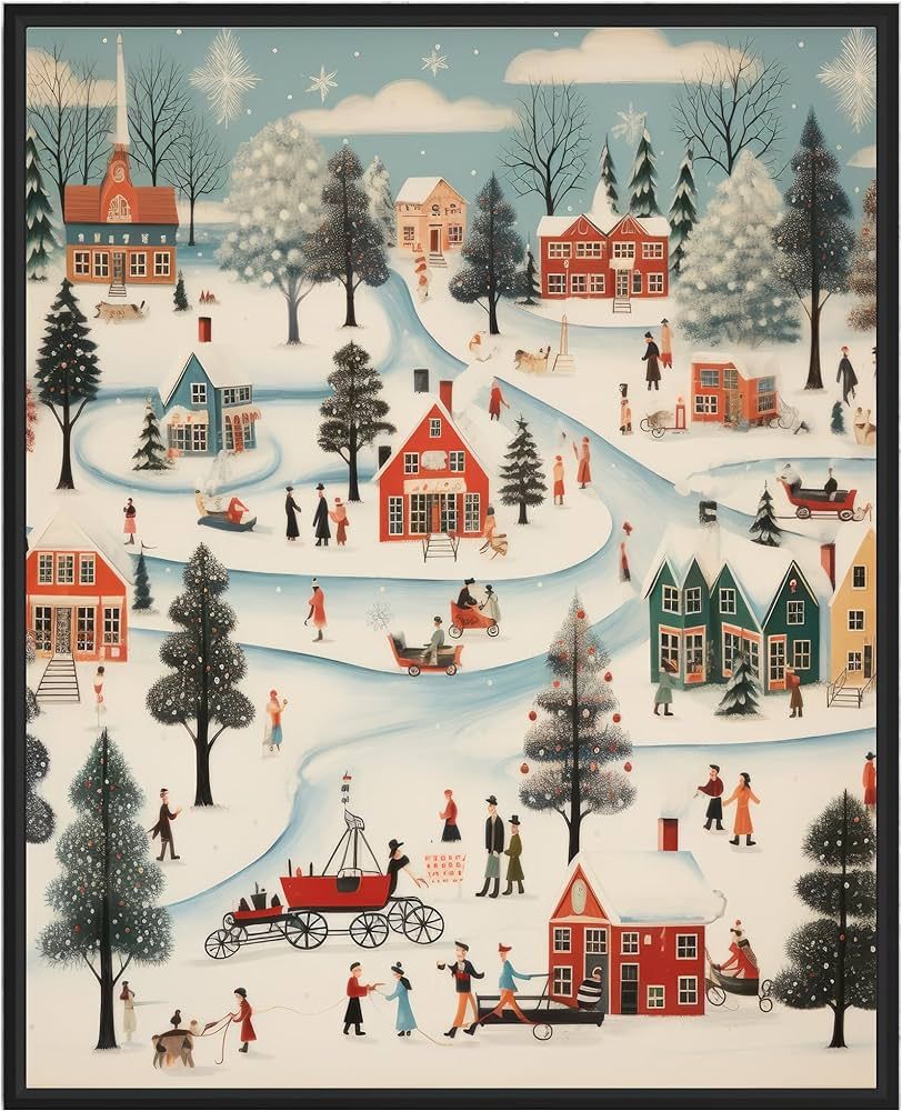 Vintage Holiday Christmas Poster Art Print, Holiday Decorations and Cheer, Joyful Christmas Wall ... | Amazon (US)