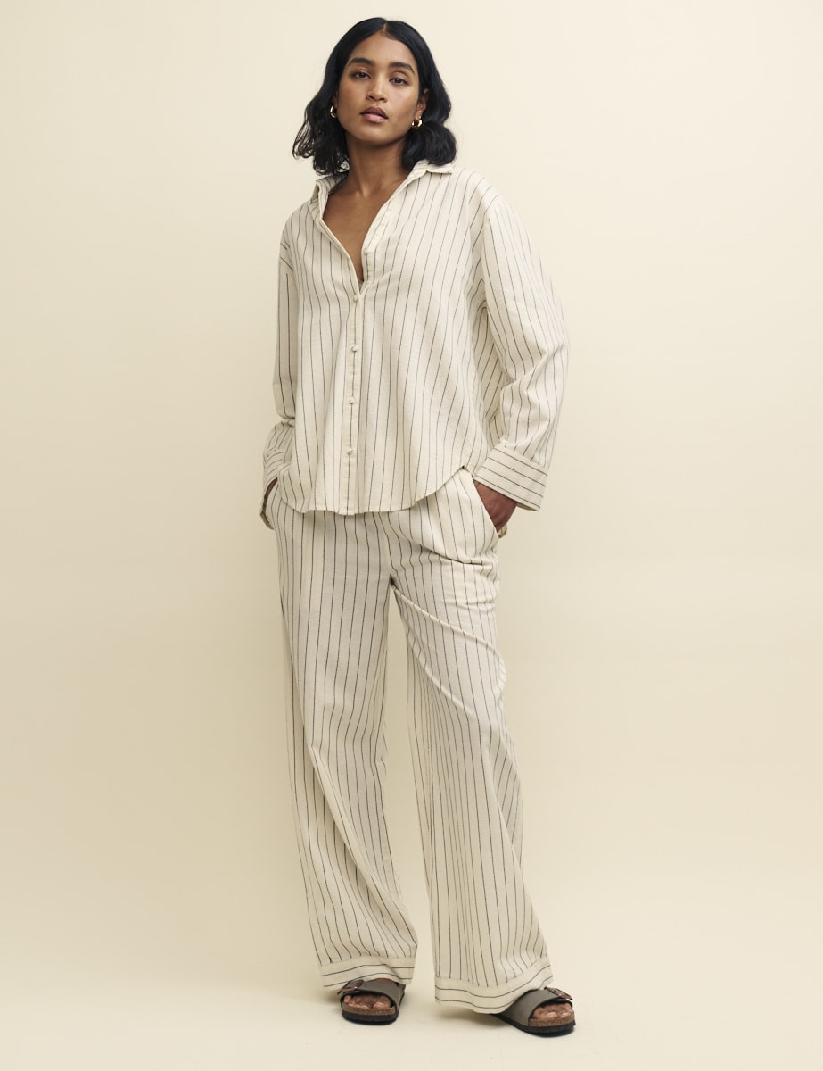 Petite Cream Pinstripe Wide Leg Trousers | Nobody's Child