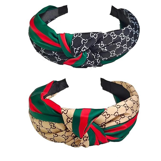 2 Pcs Top Knotted Headband for Women - Wide elastic head band for Gift - Vintage Letter Printing ... | Amazon (US)