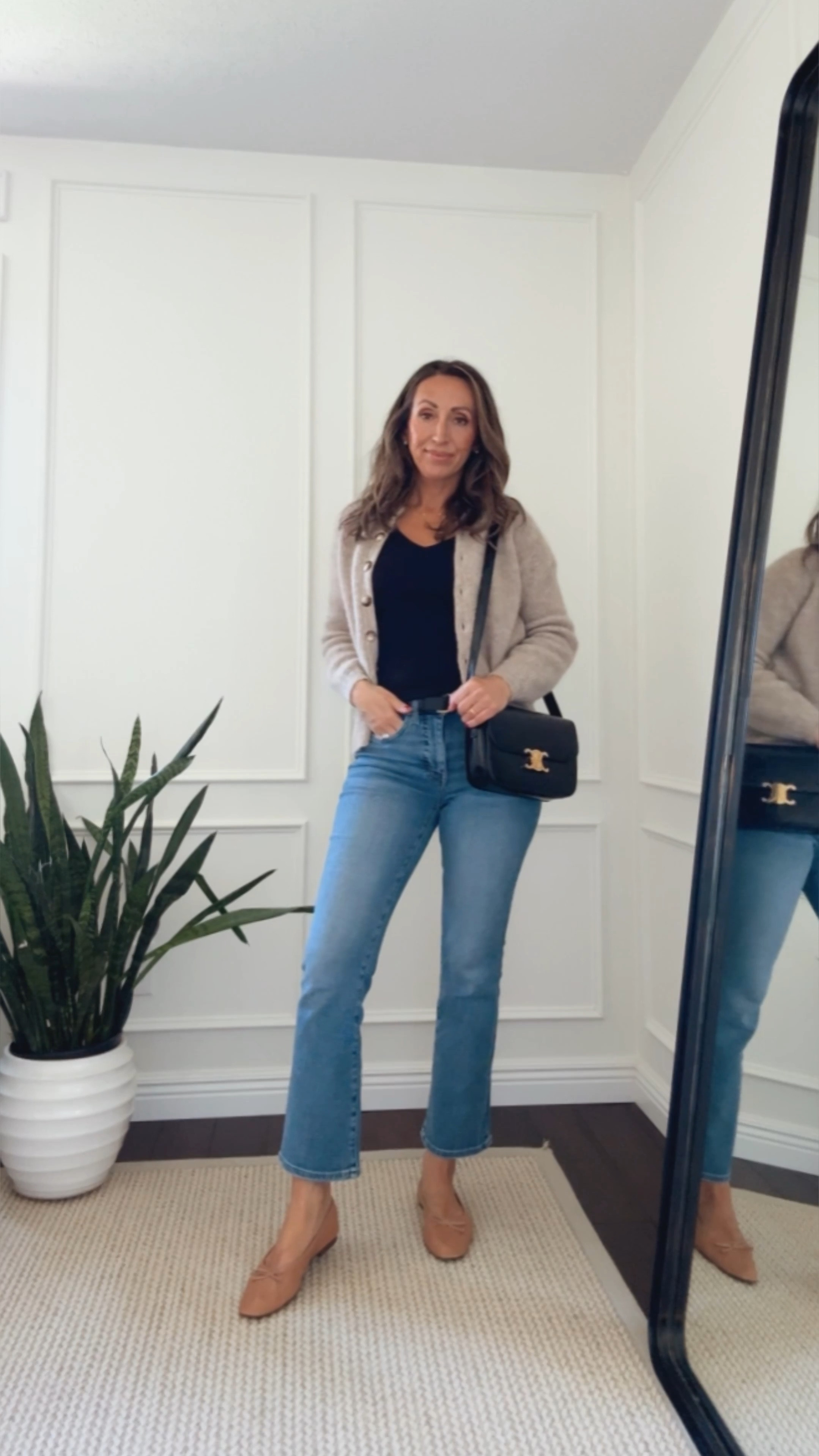 Love these jeans - tts for me. I have them in 3 colors. 
Flats tts for me but check out the reviews too. 
Sezane cardigan is xs. Comes in more pretty colors   Linking a couple more gorgeous options.
Long sleeve tee old navy - no longer available. 

#LTKstyletip #LTKsalealert #LTKshoecrush