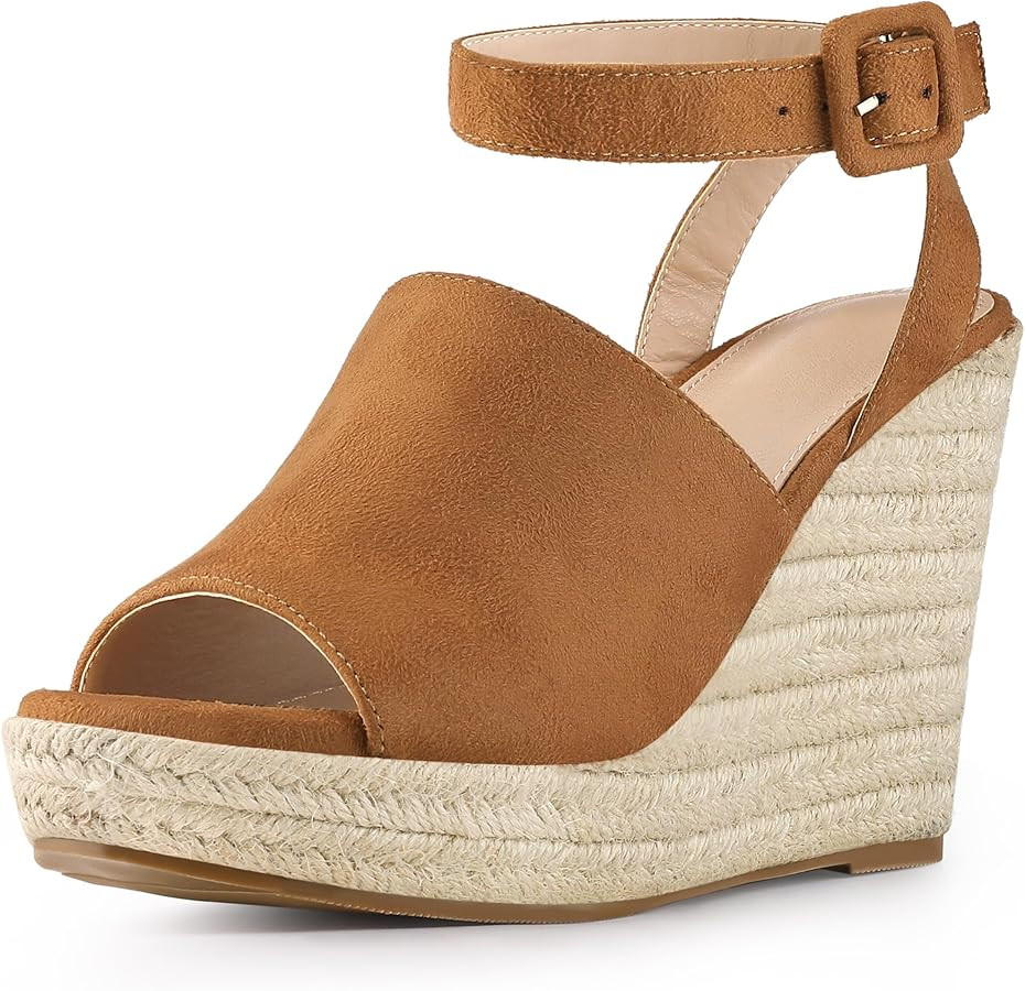 Allegra K Women's Espadrille Platform Slingback Wedges Heels Sandals | Amazon (US)