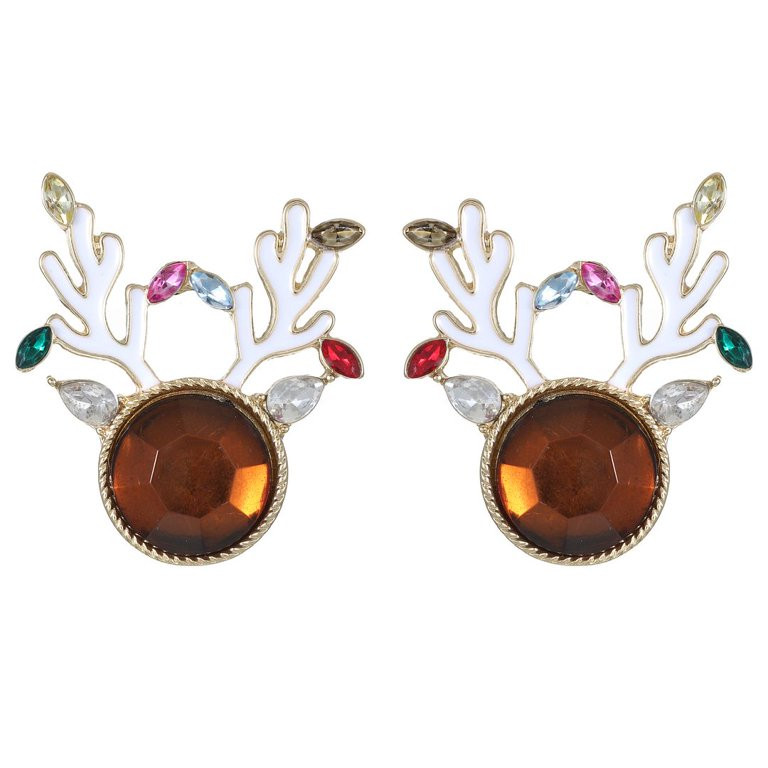 Packed Party Women's Goldtone Oh-Deer Reindeer Antler Motif Earrings | Walmart (US)
