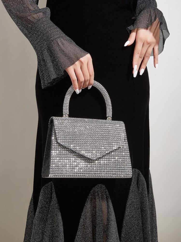 Trendy Glitter Evening Bag, Women's Elegant Handbag Top Handle Flap Purse For Party & Wedding | SHEIN