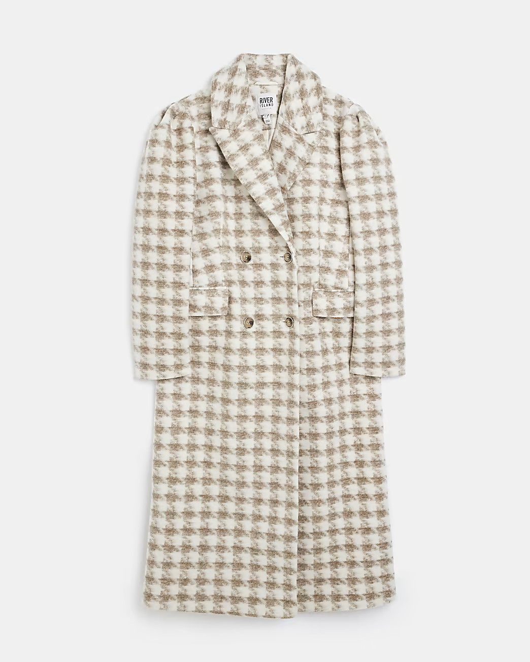 Cream dogtooth wool longline coat | River Island (UK & IE)